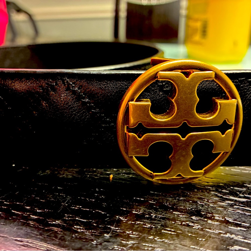 Tory Burch Black and Gold Belt quilted leather